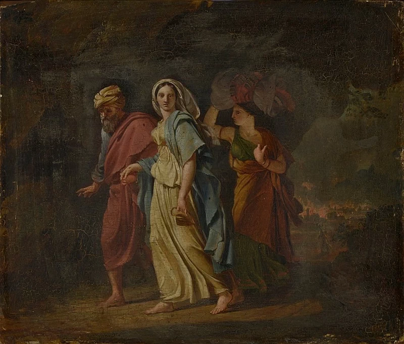 Lot e le sue figlie fuggono da Sodoma e Gomorra - attribuito